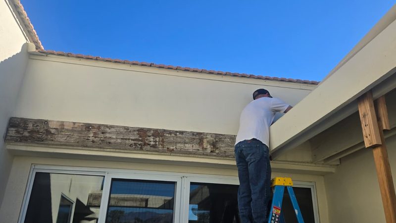 Desert patio cover reconstruction new lumber staging